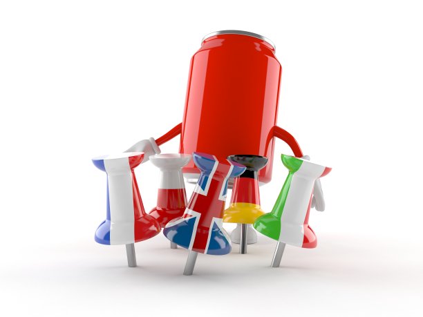 汽水罐上有旗帜上的图钉图片下载