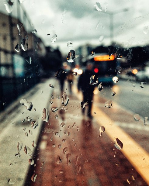 玻璃上的雨滴街景图片下载