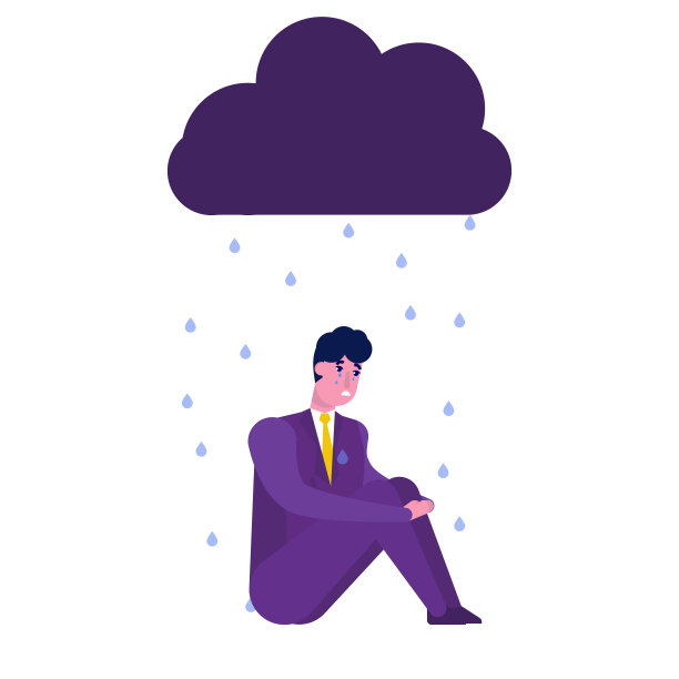 糟糕的一天，抑郁的概念，商人的性格在雨中哭泣。矢量插图。图片下载