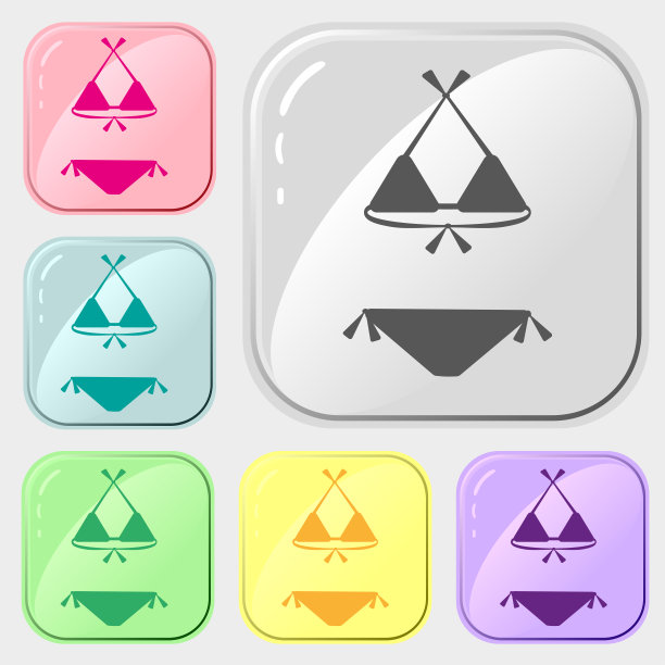 6个彩色系列的泳衣图标。矢量绘图在白色的背景。简单的图案设计为市场，明信片，海报，纺织品。图片下载