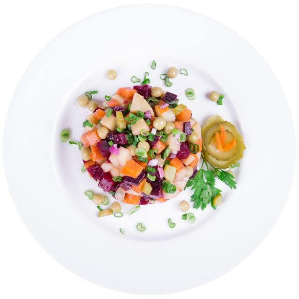 白盘子里的油醋色拉图片下载