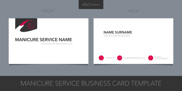 美甲沙龙，指甲服务矢量布局名片的图标和模板公司的详细信息图片下载
