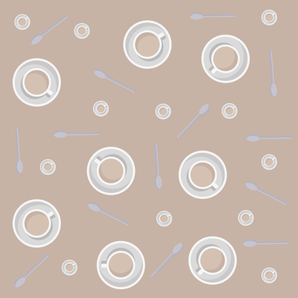 无缝图案与扁平咖啡杯。图片下载