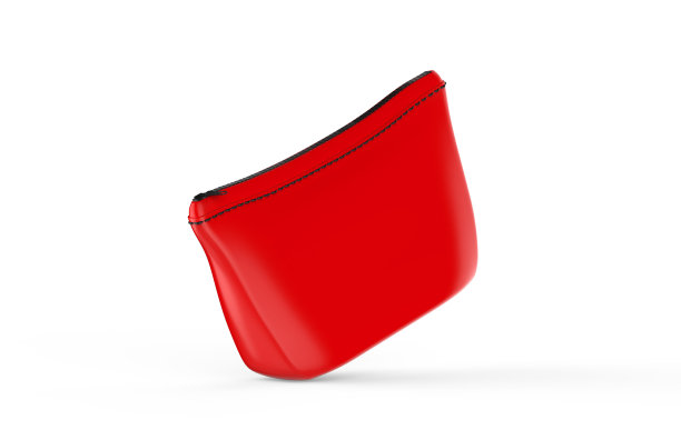 空白袋化妆品模拟上孤立的白色背景，空亚麻美容袋与拉链模拟模板，3d插图图片下载