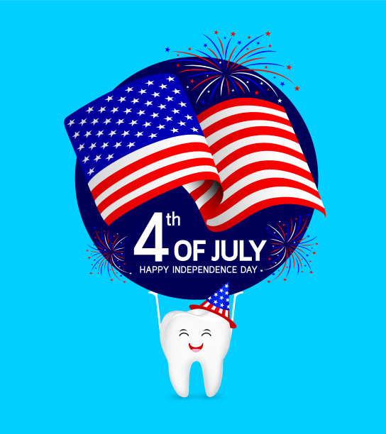 可爱的卡通牙齿和美国帽子。图片下载