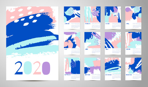 2020年英文日历摘要向量素材图片