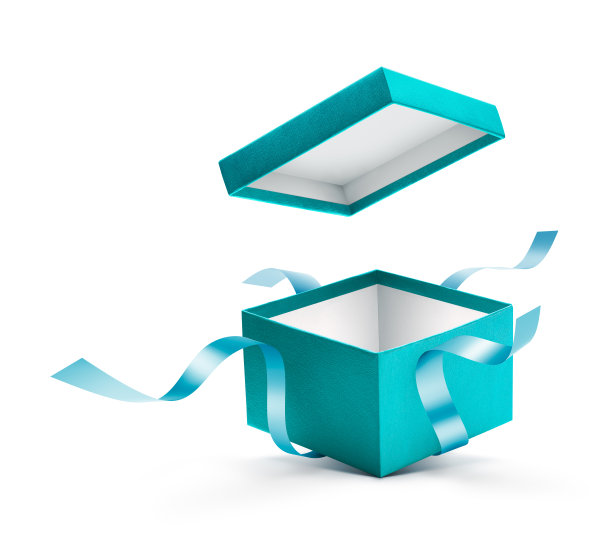 打开礼盒与丝带孤立的白色背景图片下载