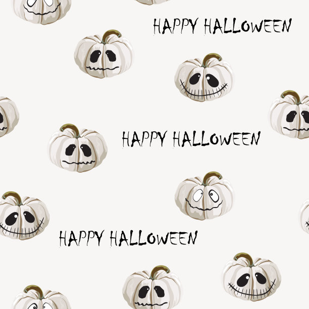 万圣节节日无缝图案背景与手绘元素-白色南瓜。矢量插图。光背景。图片下载