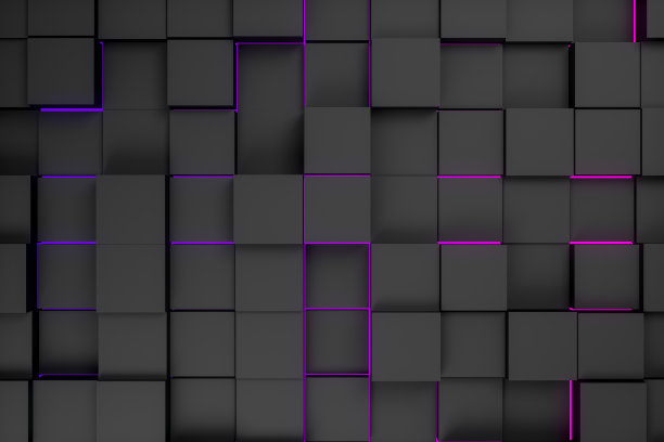 霓虹灯抽象3D黑色立方体背景素材图片