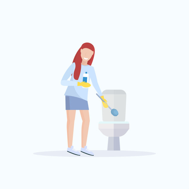 女人用刷刷刷刷厕所，家庭主妇做家务，清洁概念女性卡通人物全长平图片下载