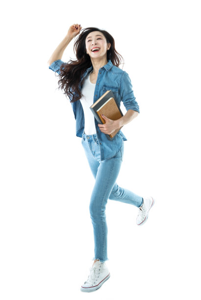 学生拿着书，在白色背景上跑步图片下载