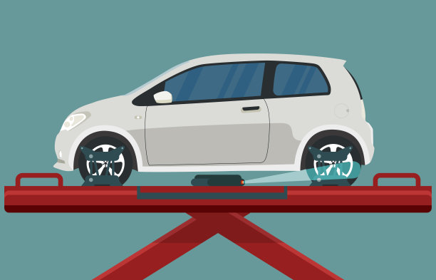 白色汽车在天桥上绿色背景。向量图片下载