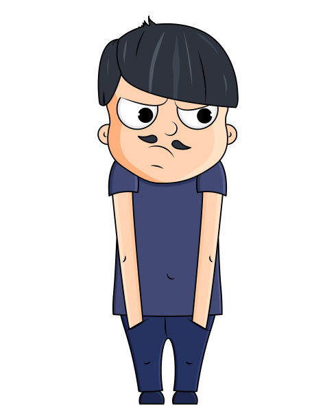 可爱的卡通年轻人嫉妒的情绪。矢量图图片下载