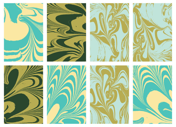 设置液体大理石纹理的颜色。石头的漩涡和涟漪。流体艺术Ebru模板设计封面，时尚海报，名片，演示，邀请，化妆传单。向量。图片下载