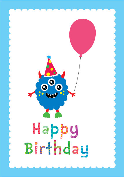 可爱的怪物快乐的生日贺卡向量图片下载