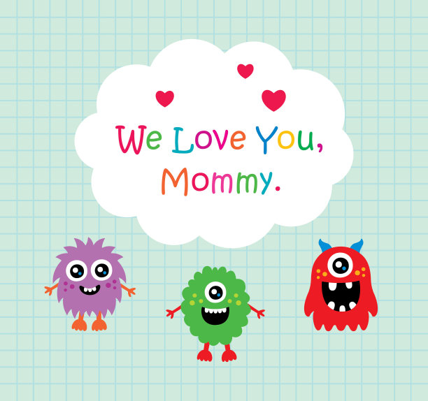 可爱的怪兽母亲节快乐贺卡图片下载