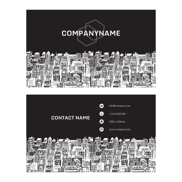 手绘城市景观的房地产名片图片下载