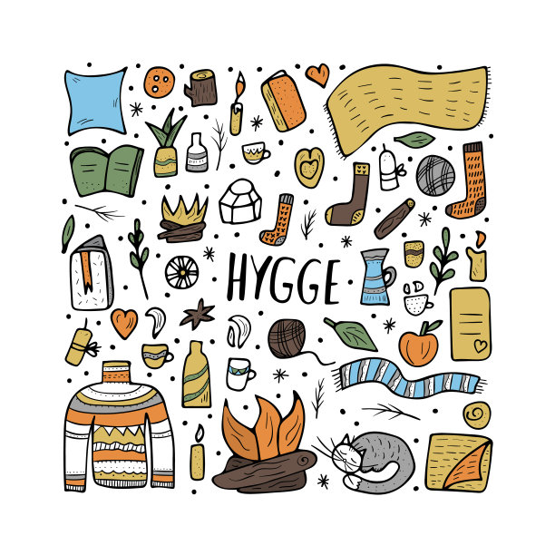 Hygge。矢量孤立符号涂鸦风格。图片下载