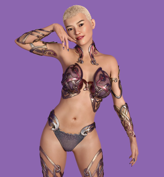 迷人的年轻女子摆姿势与身体装饰图片下载