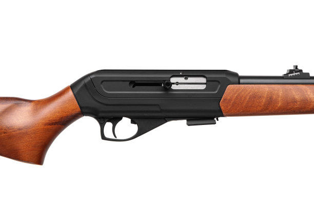 22 lr小口径步枪，木质枪托，白色背景。图片下载