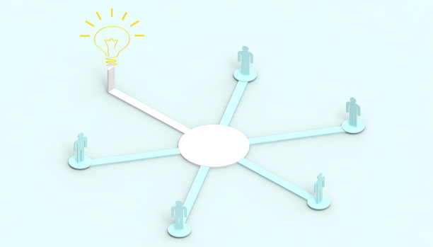 创意点子灯泡和路思想概念灵感商业艺术风格和现代蓝色粘贴背景- 3D渲染图片下载