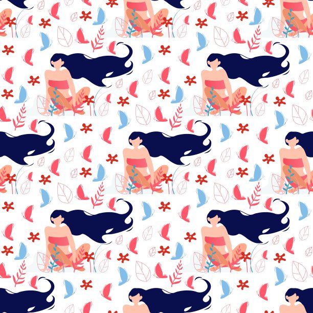 自然与休息女人的无缝模式图片下载