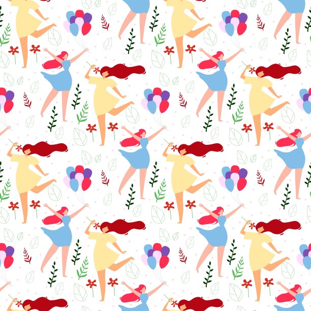 自然上的两个卡通女人的无缝模式图片下载