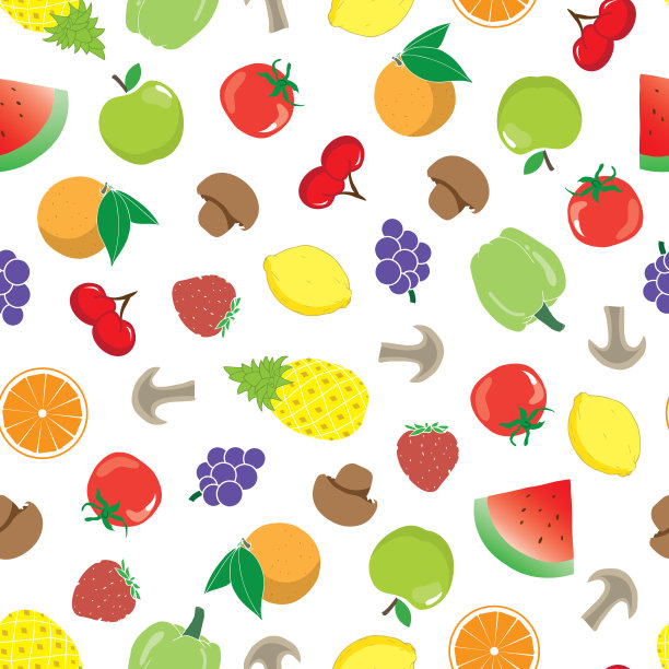 蔬菜和水果混合的无缝背景。适用于纺织品、包装纸和壁纸图片下载