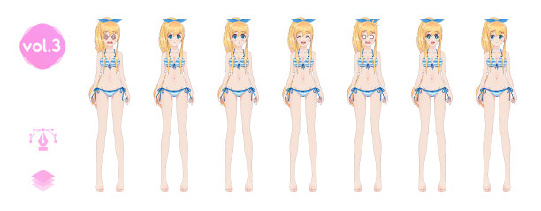 动画漫画的女孩。穿着夏天的比基尼泳装图片下载