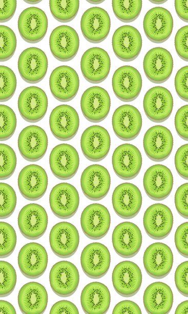 无缝图案水果猕猴桃片与阴影在白色的背景，矢量插图图片下载