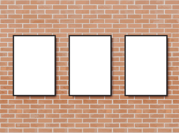 模拟海报与阁楼内部背景。墙上的框架。照片框架模拟。简单的空框架为您的业务设计。砖墙。矢量模板的图片，绘画，海报图片下载