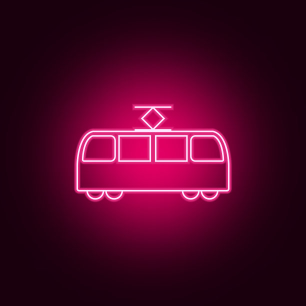 有轨电车氖图标。传输集的元素。简单的图标为网站，网页设计，移动应用程序，信息图形图片下载