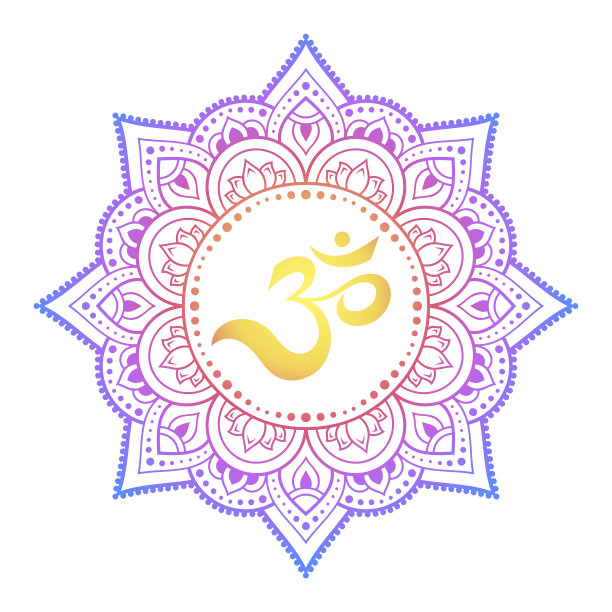 彩色圆形曼荼罗的形式与古印度教咒语OM和莲花花为指甲花，曼海蒂，装饰。东方风格的装饰装饰。白色背景上的彩虹图案。图片下载