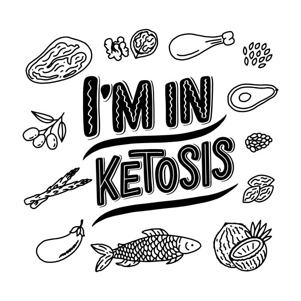 草图字母与酮饮食涂鸦元素的概念设计。手绘插图。生酮食物图片下载