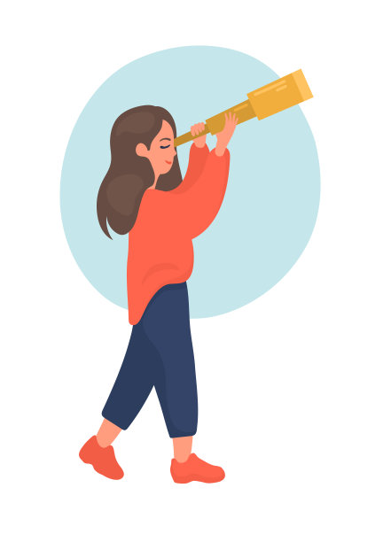 女孩望着望远镜图片下载