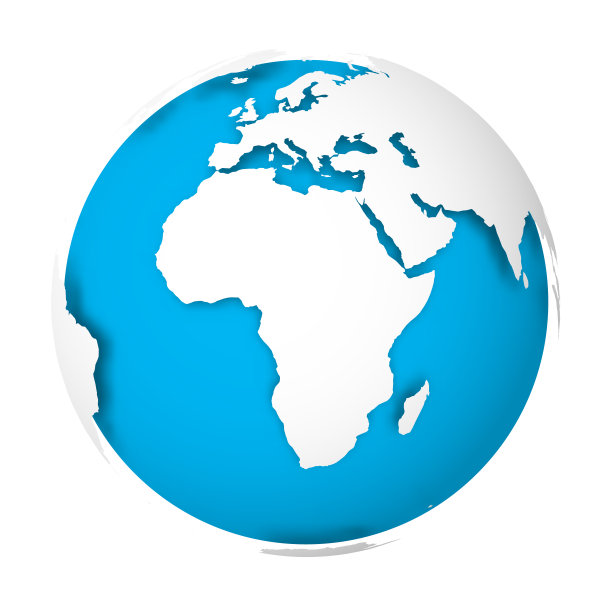 地球各地。3D世界地图与白色的土地投下阴影在蓝色的海洋和海洋。矢量图图片下载
