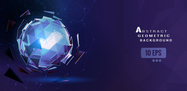抽象多边形球体与线框发光在黑暗的BG图片下载