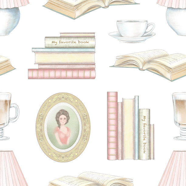 水彩和铅笔画无缝图案与复古的东西图片下载