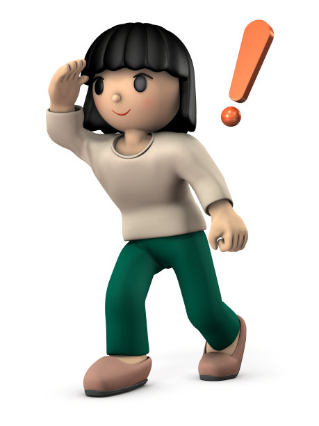 一个女孩伸出手向远方望去。她很好奇。白色背景。3 d演示。图片下载