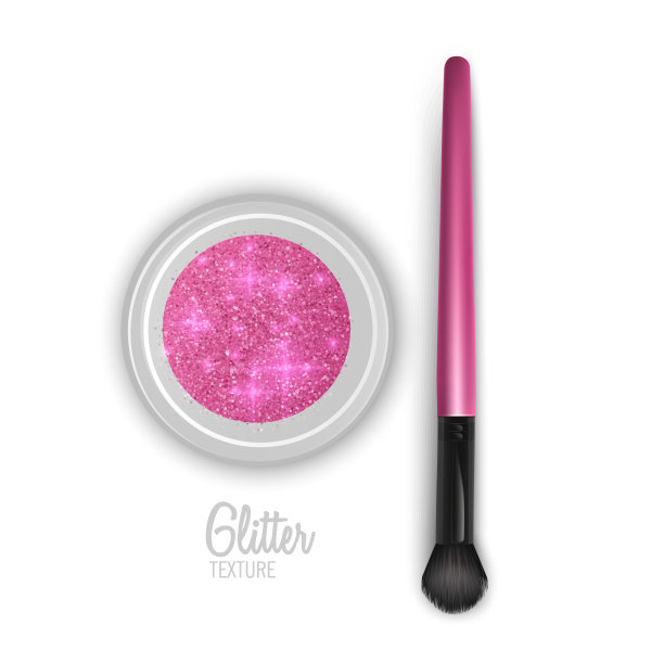 闪闪发光的jar。现实的对象与火花，顶视图。闪烁的粉红色与现实的刷子化妆图片下载