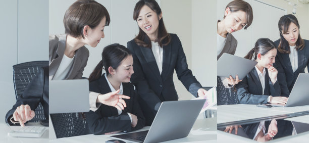 商业现场的几个女人。拼贴摄影。图片下载