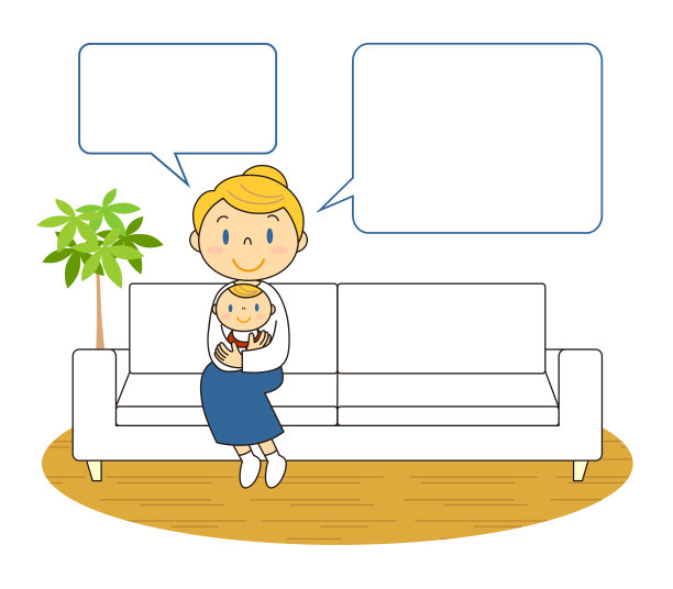 妈妈和婴儿坐在沙发上的插图图片下载