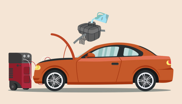 清洁橙色汽车的空调。向量。图片下载