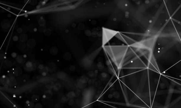 数据技术抽象未来插画。低聚形状与连接的点和线在黑暗的背景。3 d渲染。大数据可视化。图片下载