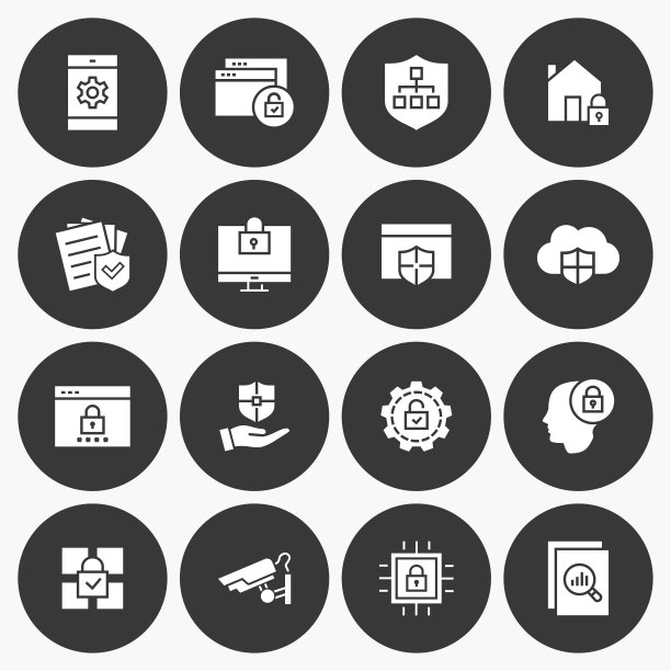 安全图标集，矢量图，圆形按钮图片下载
