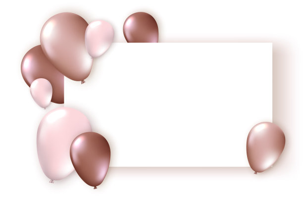 优雅的贺卡与现实的单色气球和纸横幅。横幅，海报，笔记本，请帖的模板图片下载