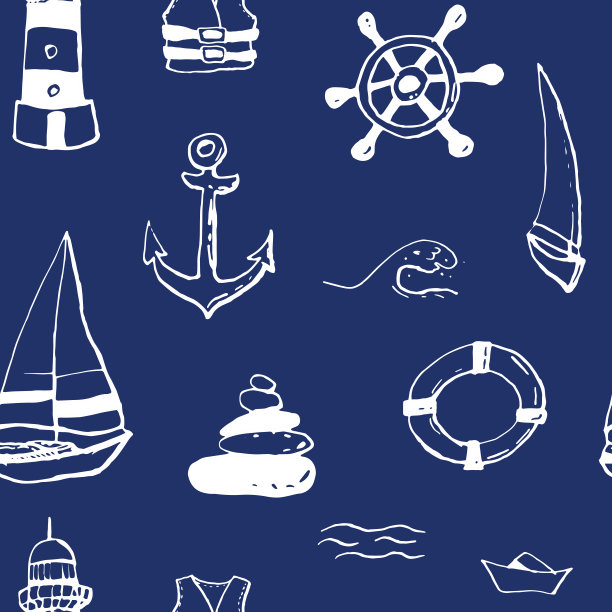 海夏季墨水涂鸦在白色的背景收集。无缝模式。图片下载