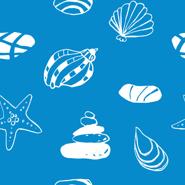 海夏季墨水涂鸦在白色的背景收集。无缝模式。图片下载