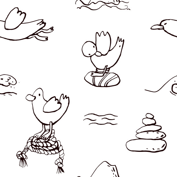 海夏季墨水涂鸦在白色的背景收集。无缝模式。图片下载