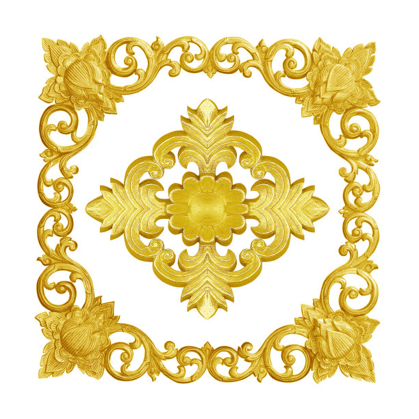 装饰用木雕花饰图案孤立在白色背景上图片下载
